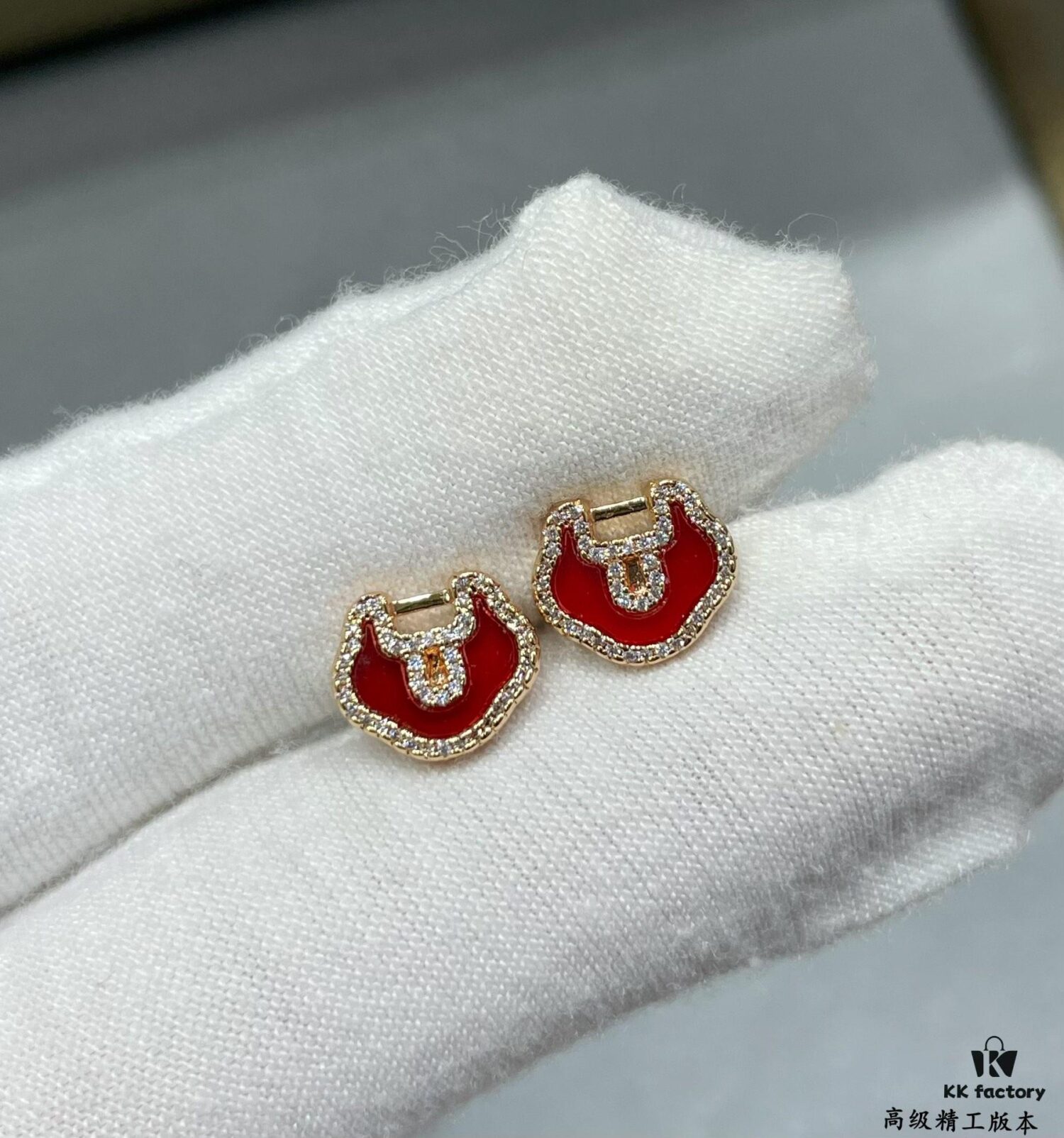 692fdb7c99f2d84055c8b140 V Gold Plated Mi Gold 15514230 Kirin Premium Red Agate Ruyi Lock Stud Earrings ✨ A Perfect Blend of Fashion and Tradition