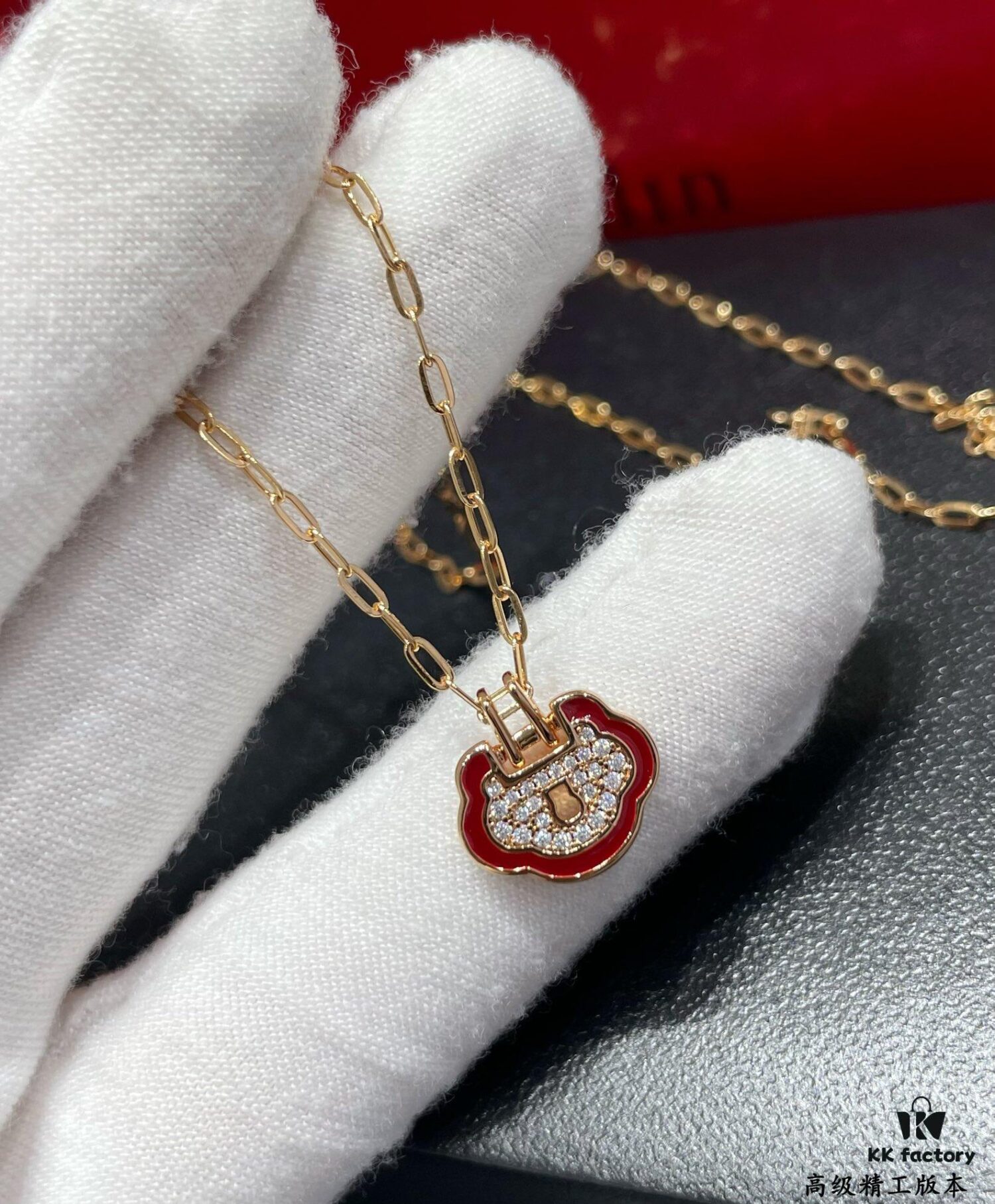 692fdb7e99f2d84055c8b143 Kirin Red-Edged Full-Pave Lucky Lock Necklace ✨ A Perfect Blend of Fashion and Tradition, Eye-Catching and Unique Design