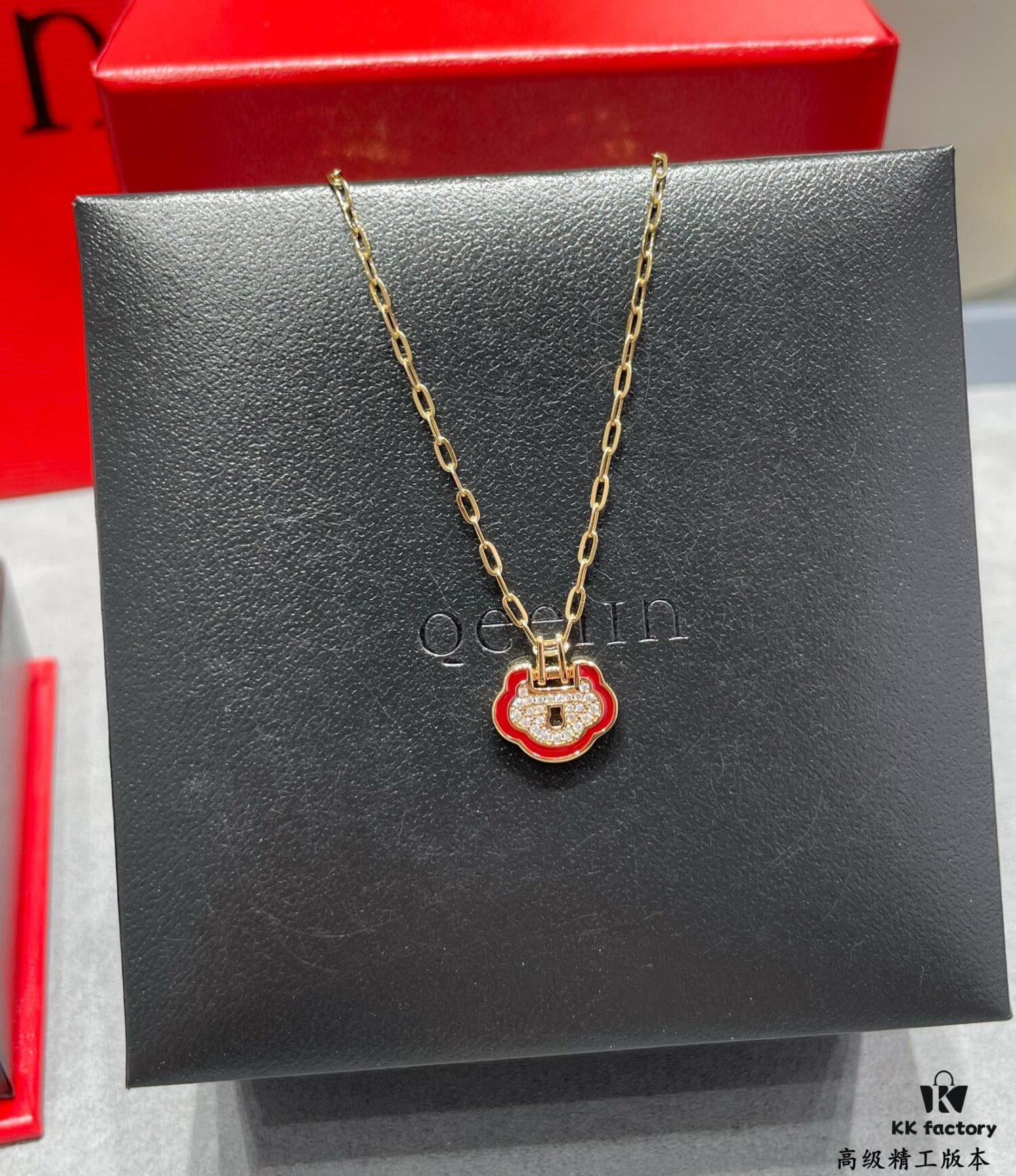 692fdb7e99f2d84055c8b144 Kirin Red-Edged Full-Pave Lucky Lock Necklace ✨ A Perfect Blend of Fashion and Tradition, Eye-Catching and Unique Design