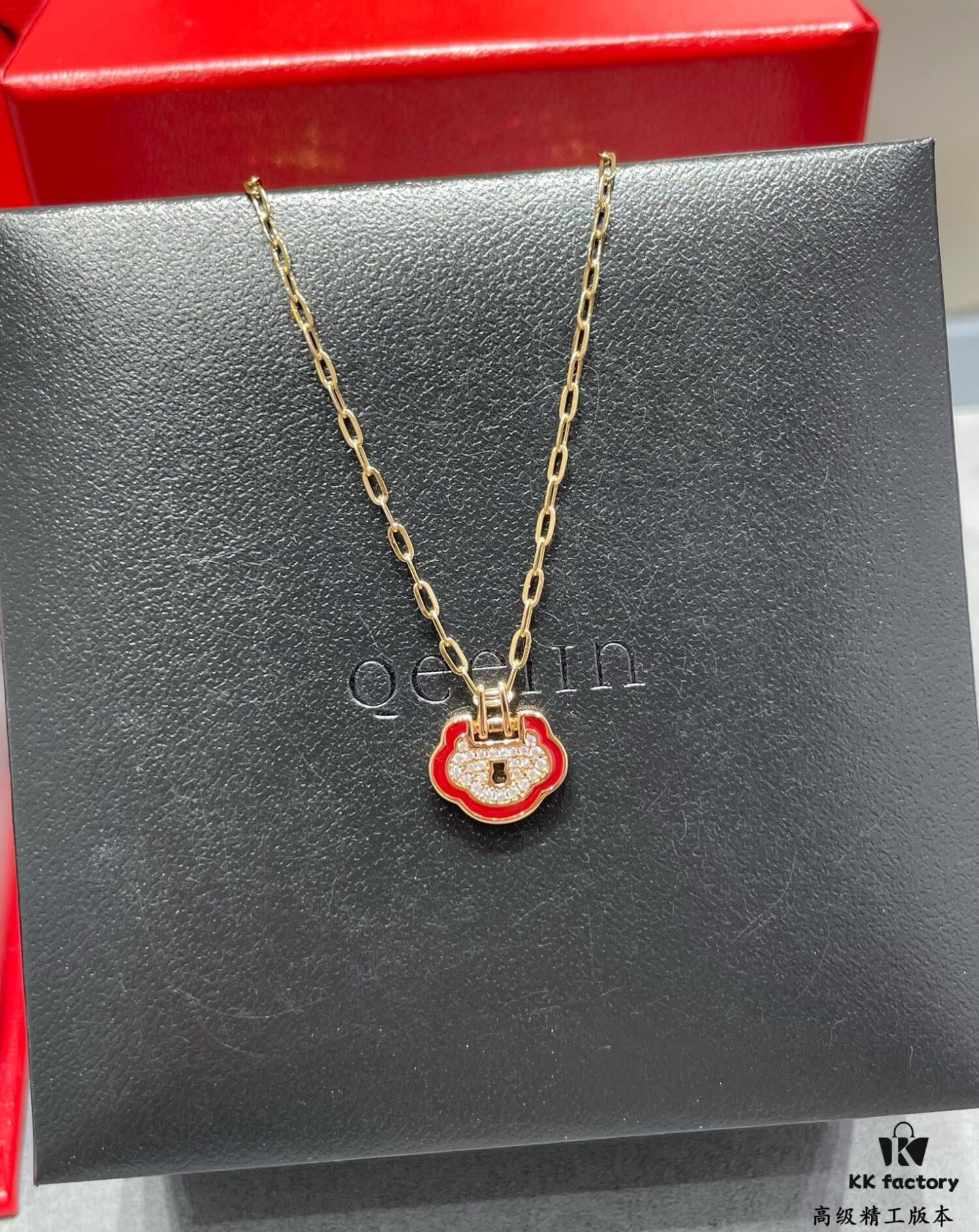 692fdb7f99f2d84055c8b147 Kirin Red-Edged Full-Pave Lucky Lock Necklace ✨ A Perfect Blend of Fashion and Tradition, Eye-Catching and Unique Design