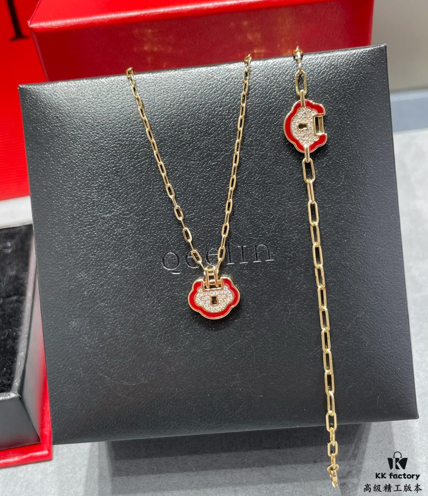 692fdb8299f2d84055c8b148 Kirin Red-Edged Full-Pave Lucky Lock Necklace ✨ A Perfect Blend of Fashion and Tradition, Eye-Catching and Unique Design