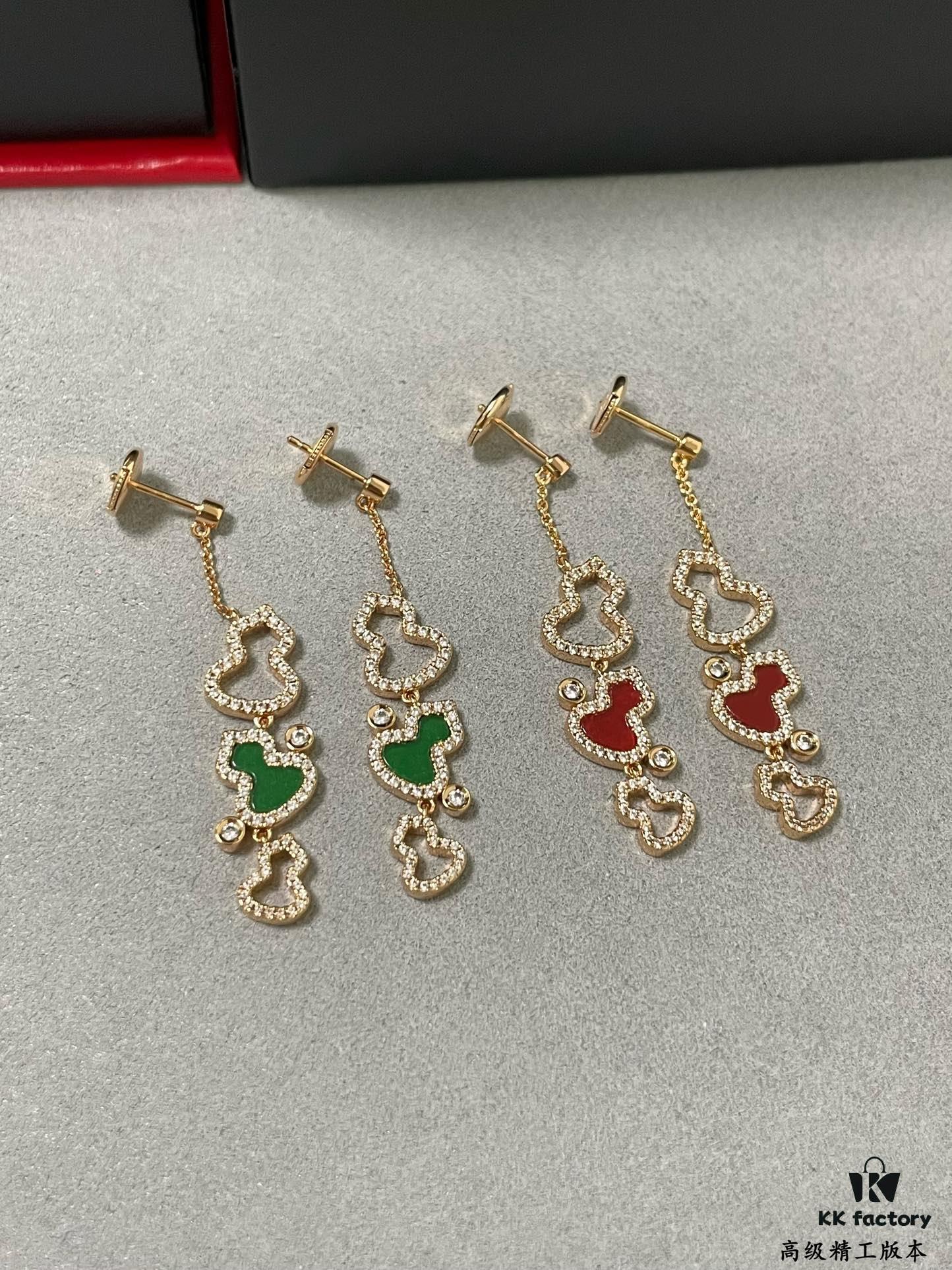 Qilin Green Jadeite Three Gourds Earrings
