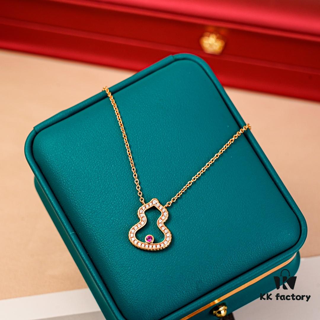 692fdbdb99f2d84055c8b1ec Brand New Wulu Legend Series Gourd Necklace, Rose Gold with Diamond and Red Enamel Accents