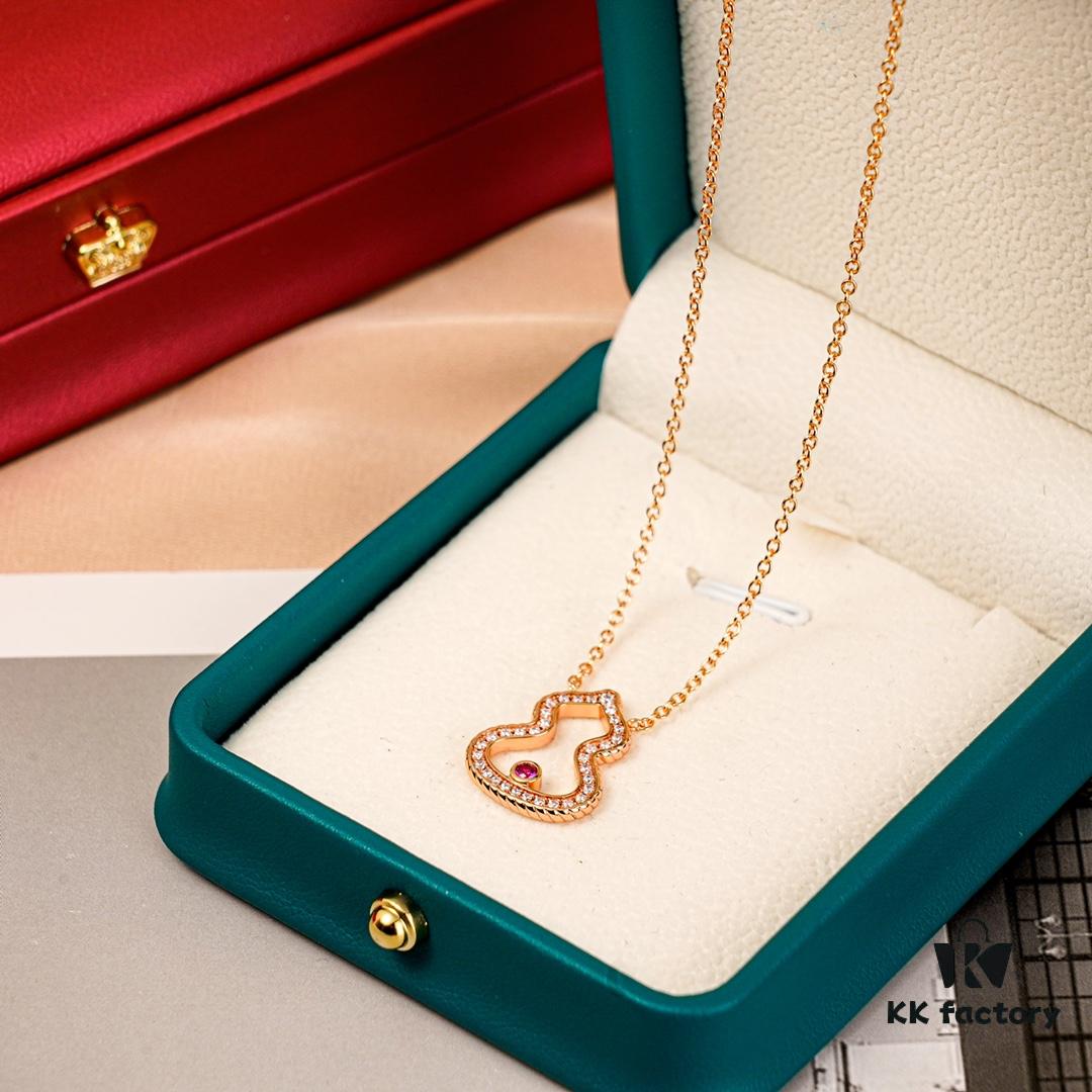 692fdbdd99f2d84055c8b1ef Brand New Wulu Legend Series Gourd Necklace, Rose Gold with Diamond and Red Enamel Accents