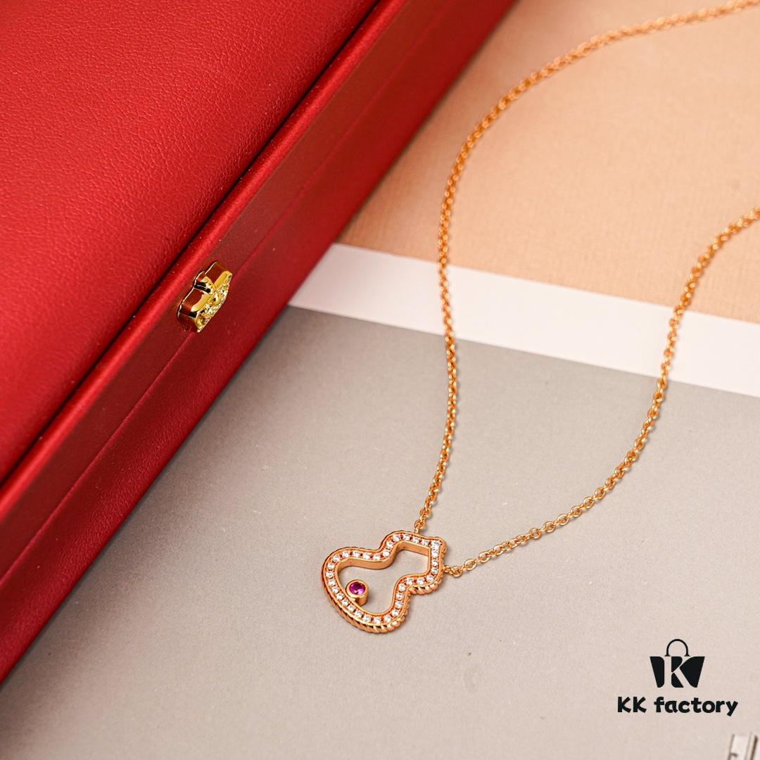 692fdbdd99f2d84055c8b1f0 Brand New Wulu Legend Series Gourd Necklace, Rose Gold with Diamond and Red Enamel Accents