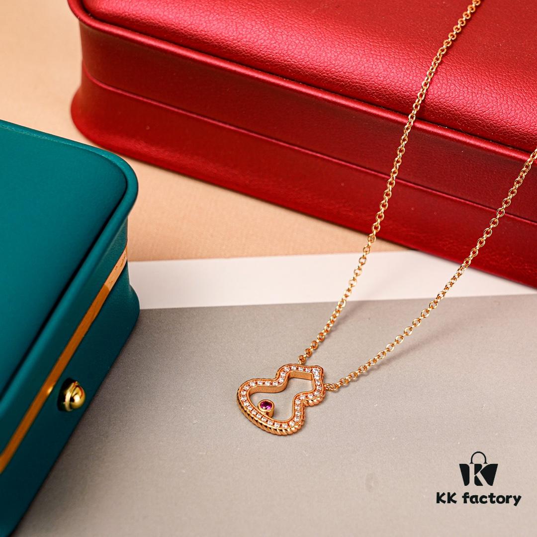 692fdbde99f2d84055c8b1f2 Brand New Wulu Legend Series Gourd Necklace, Rose Gold with Diamond and Red Enamel Accents