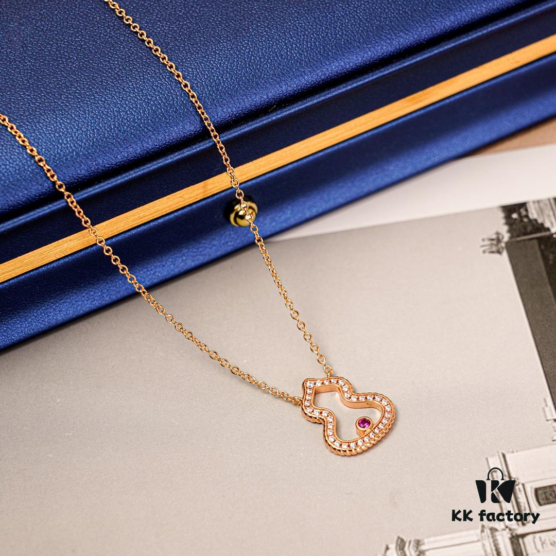 692fdbe199f2d84055c8b1f7 Brand New Wulu Legend Series Gourd Necklace, Rose Gold with Diamond and Red Enamel Accents