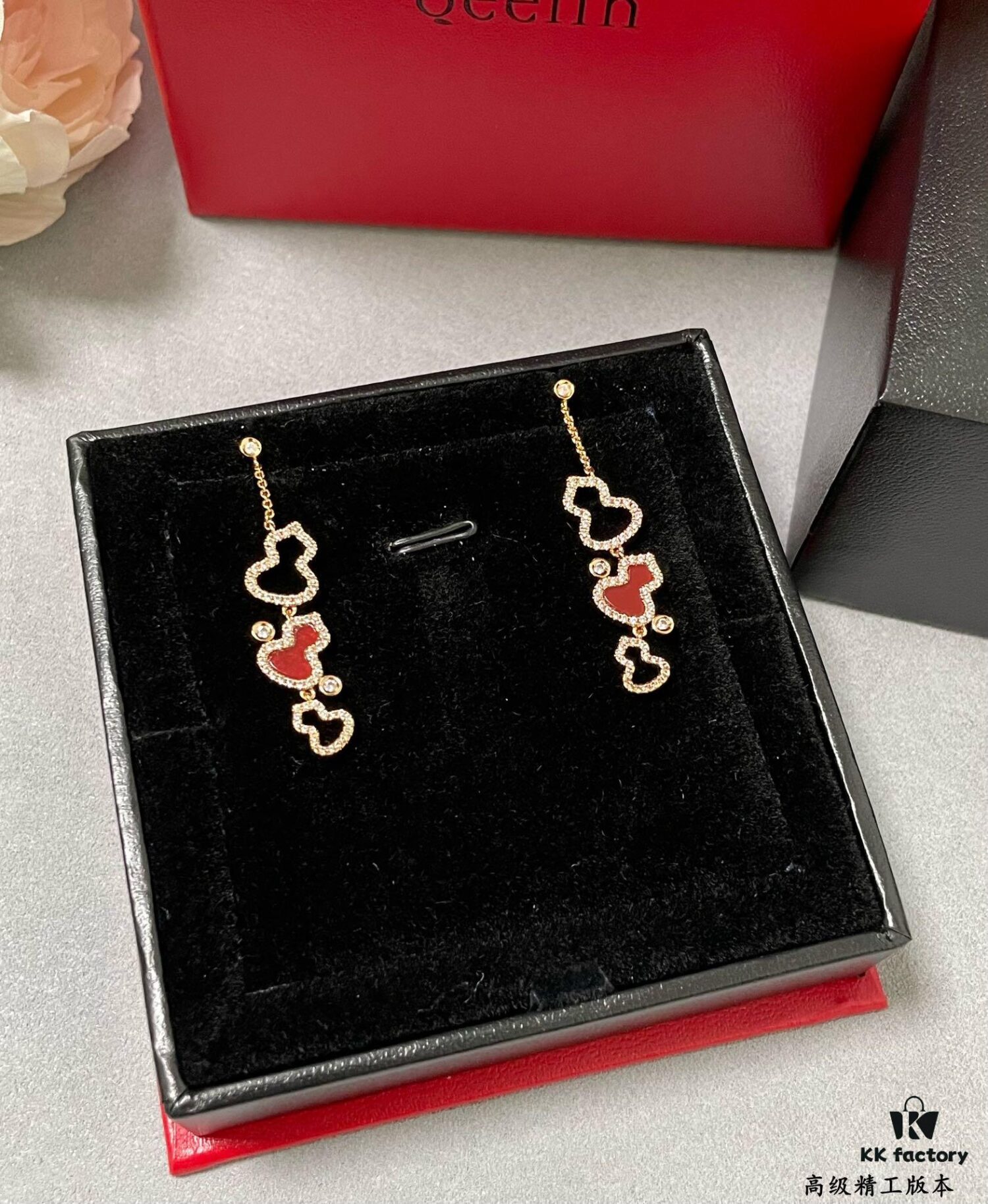 692fdc3699f2d84055c8b26a Kylin Red Agate Three Gourd Stud Earrings