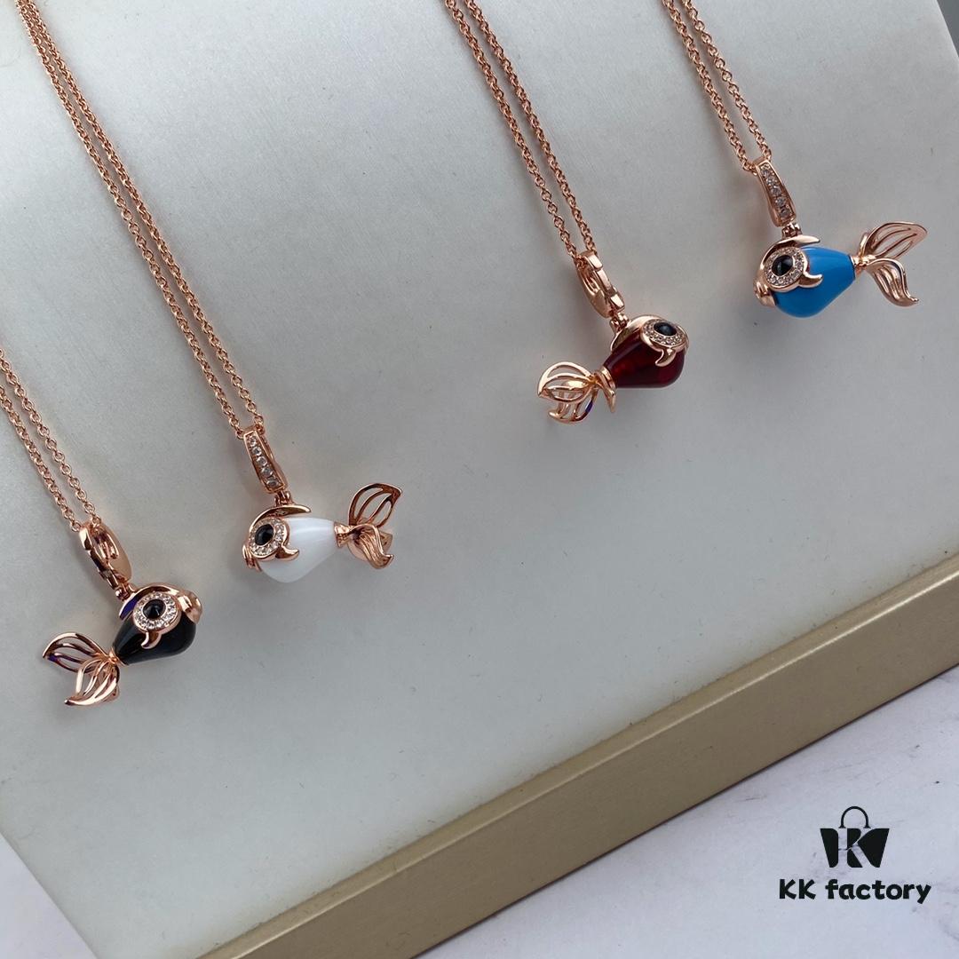 692fdc4899f2d84055c8b28d Exquisite Jewelry 💎 Qilin New Arrival Goldfish Necklace, Counter Fresh Release, Agate and Turquoise Inlaid with Advanced Diamond Setting, Vivid and Lifelike Design, Detachable Pendant