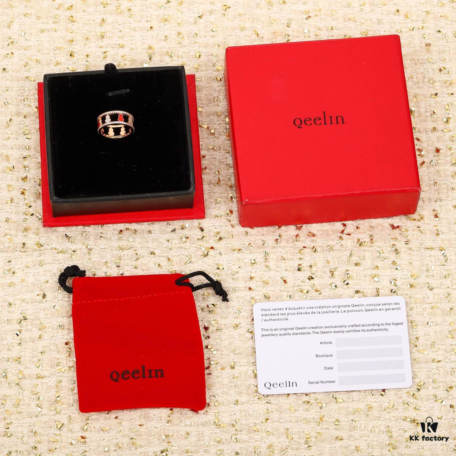 692fdc4e99f2d84055c8b295 Hulu Wulu Series Ring, Composed of Eight Gourds, Hand-Set Diamonds, Thick Gold Plating for Long-Lasting Color Retention