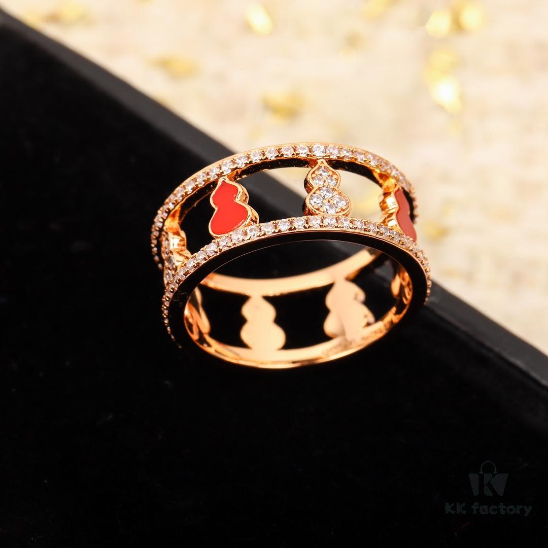 692fdc5099f2d84055c8b299 Hulu Wulu Series Ring, Composed of Eight Gourds, Hand-Set Diamonds, Thick Gold Plating for Long-Lasting Color Retention