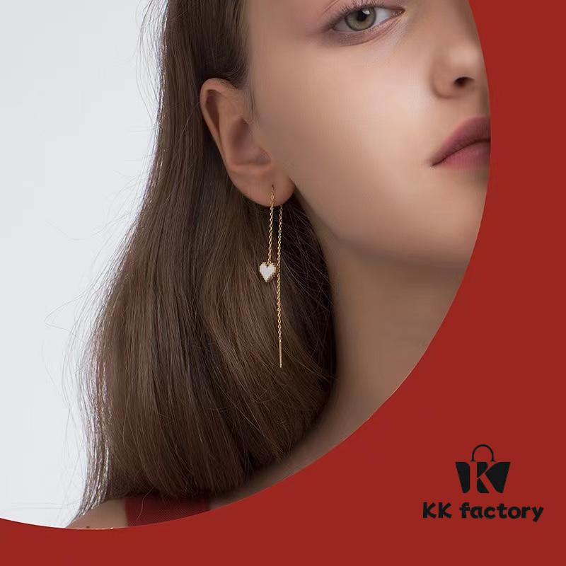 HEFANG He Fang Declaration Ear Thread Earrings with Heart Pendant Diamond Stud Jewelry Gift for Women