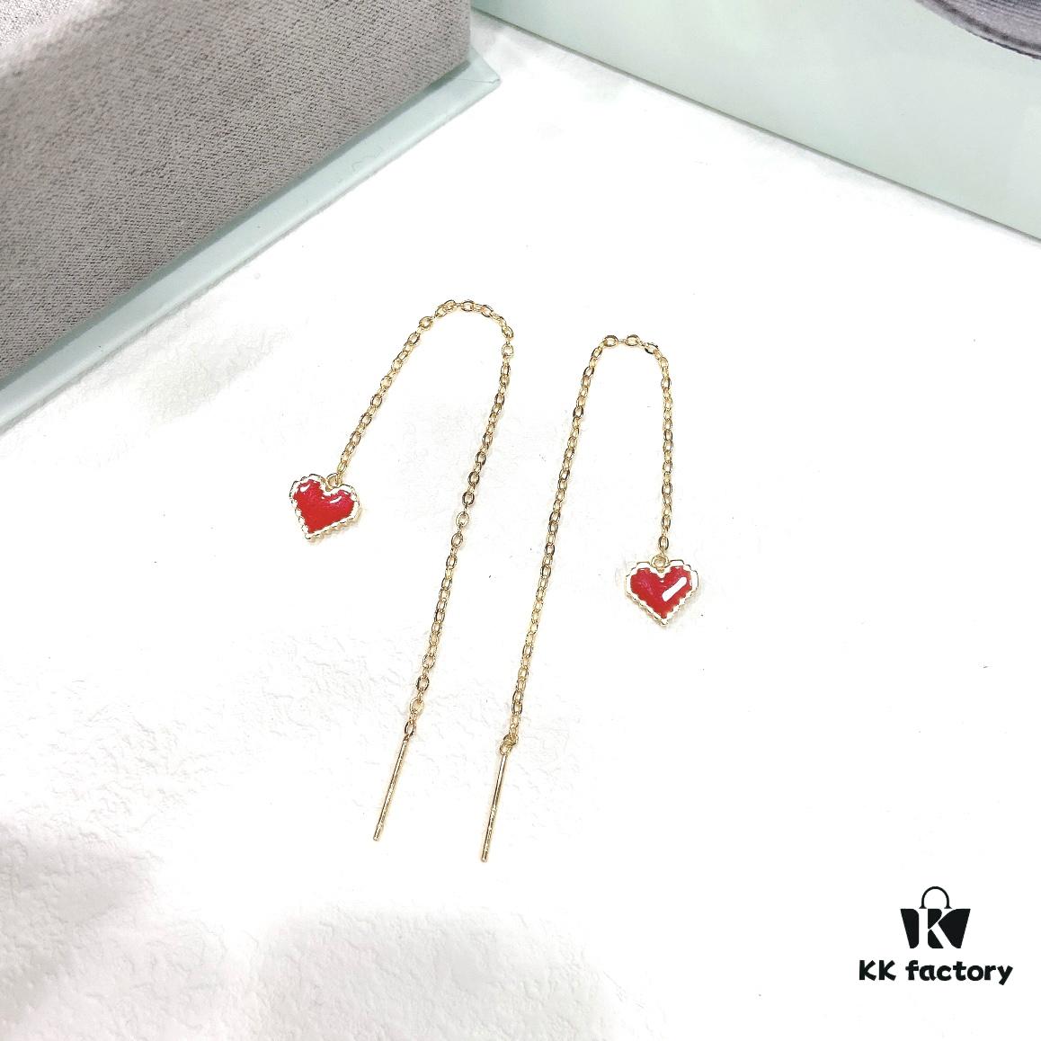HEFANG He Fang Declaration Ear Thread Earrings with Heart Pendant Diamond Stud Jewelry Gift for Women
