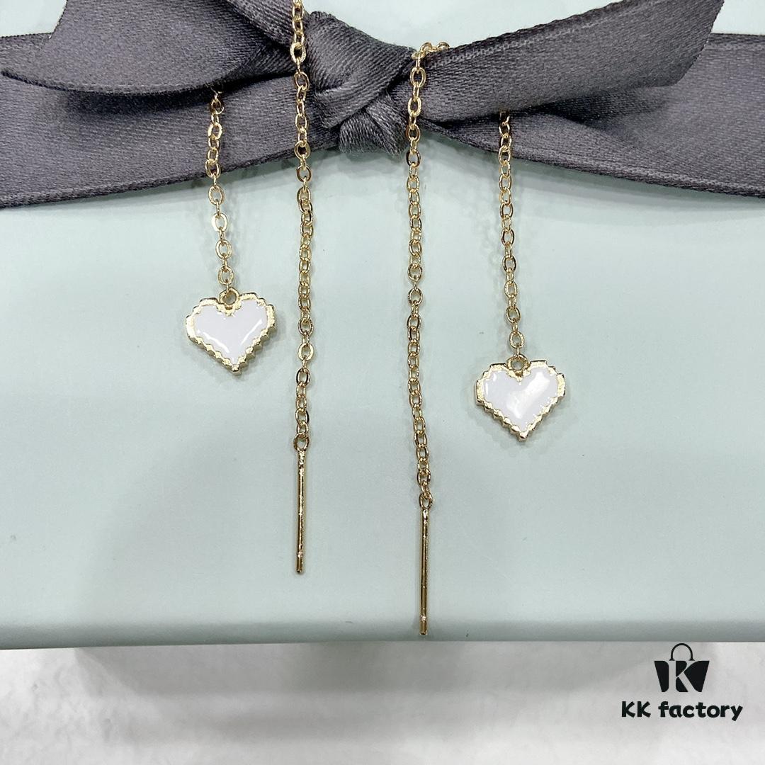 HEFANG He Fang Declaration Ear Thread Earrings with Heart Pendant Diamond Stud Jewelry Gift for Women