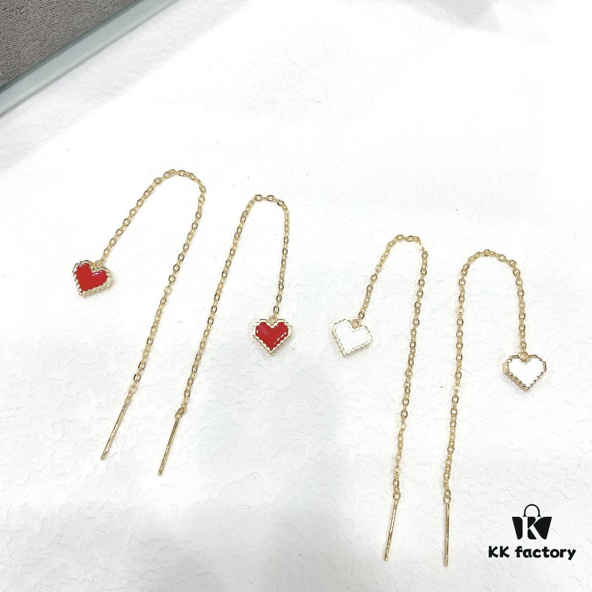 HEFANG He Fang Declaration Ear Thread Earrings with Heart Pendant Diamond Stud Jewelry Gift for Women