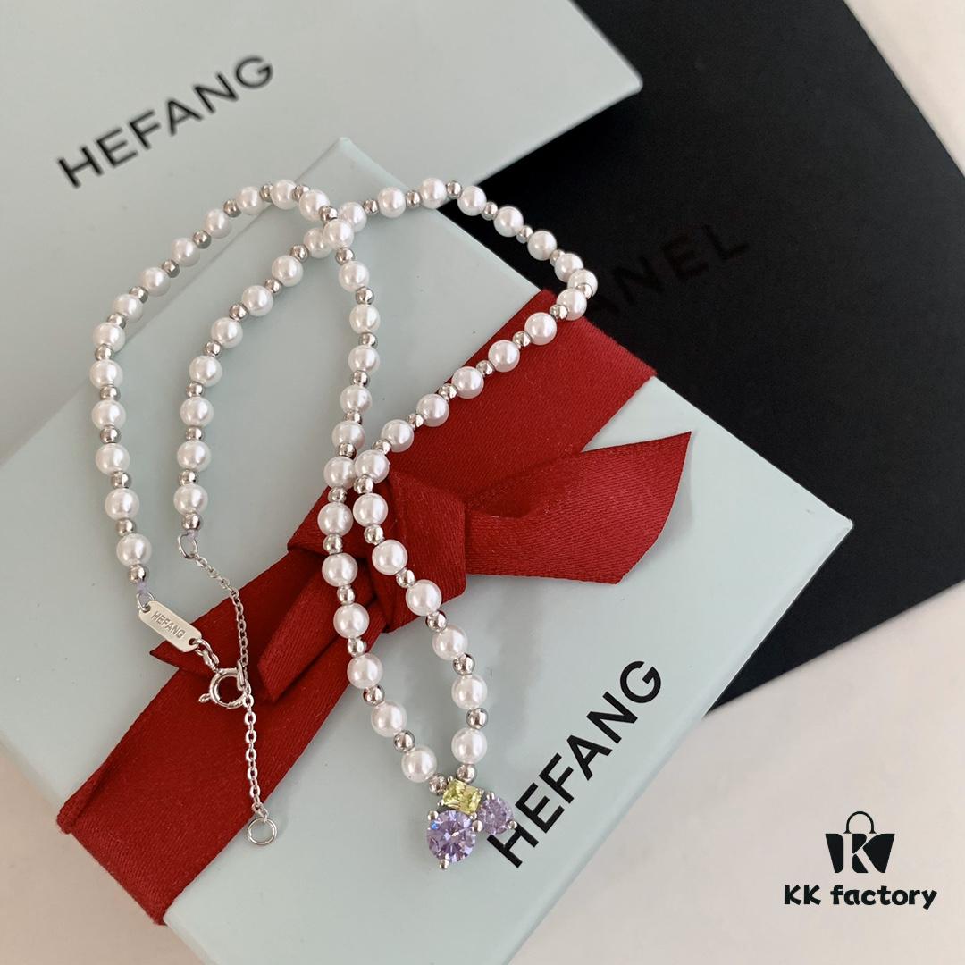 692fdd0699f2d84055c8b3cb HEFANG Jewelry Grape Juice Ice Short Necklace, 925 Sterling Silver Cute Heart Pendant Collar Chain, Xiaomi Bead Necklace, Same Style as Shen Mengchen