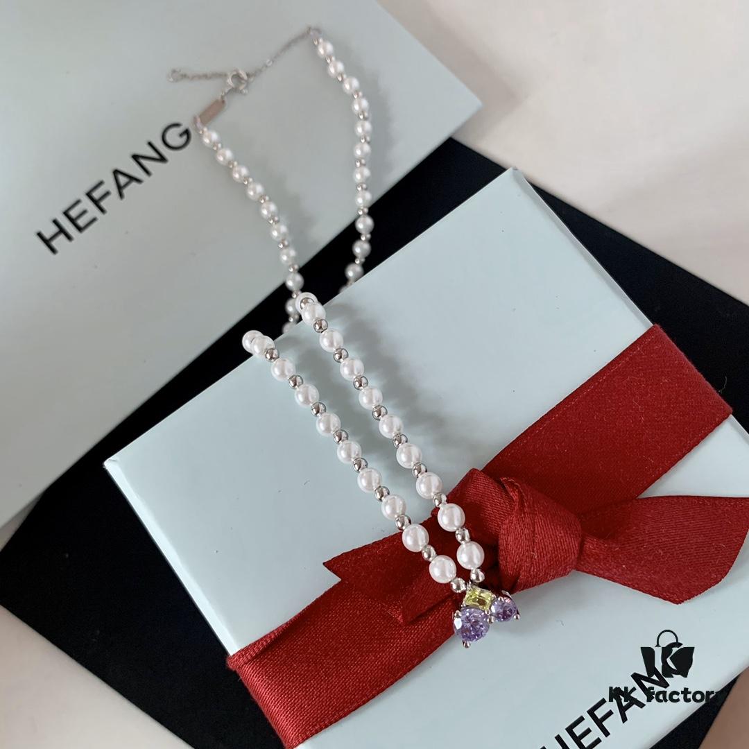692fdd0799f2d84055c8b3ce HEFANG Jewelry Grape Juice Ice Short Necklace, 925 Sterling Silver Cute Heart Pendant Collar Chain, Xiaomi Bead Necklace, Same Style as Shen Mengchen