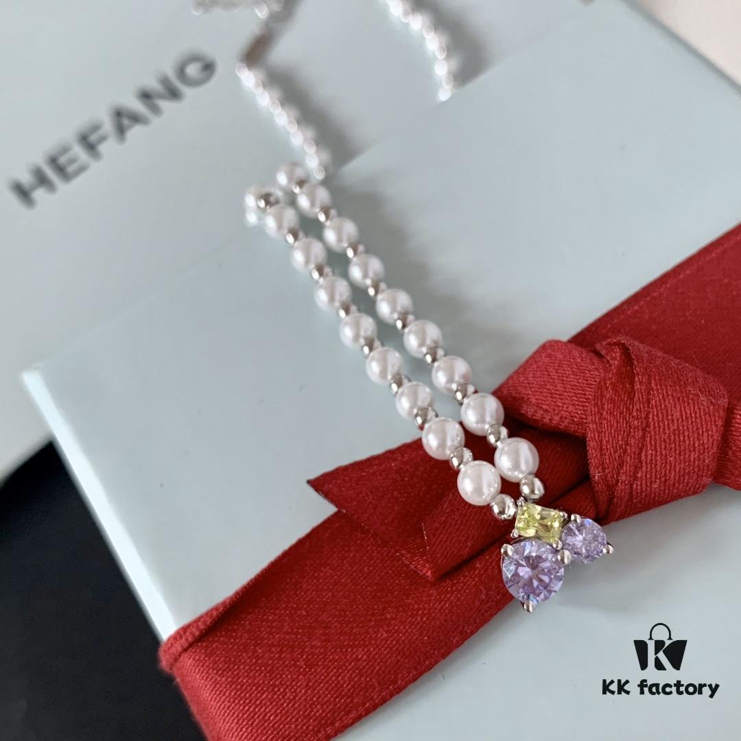 692fdd0899f2d84055c8b3cf HEFANG Jewelry Grape Juice Ice Short Necklace, 925 Sterling Silver Cute Heart Pendant Collar Chain, Xiaomi Bead Necklace, Same Style as Shen Mengchen