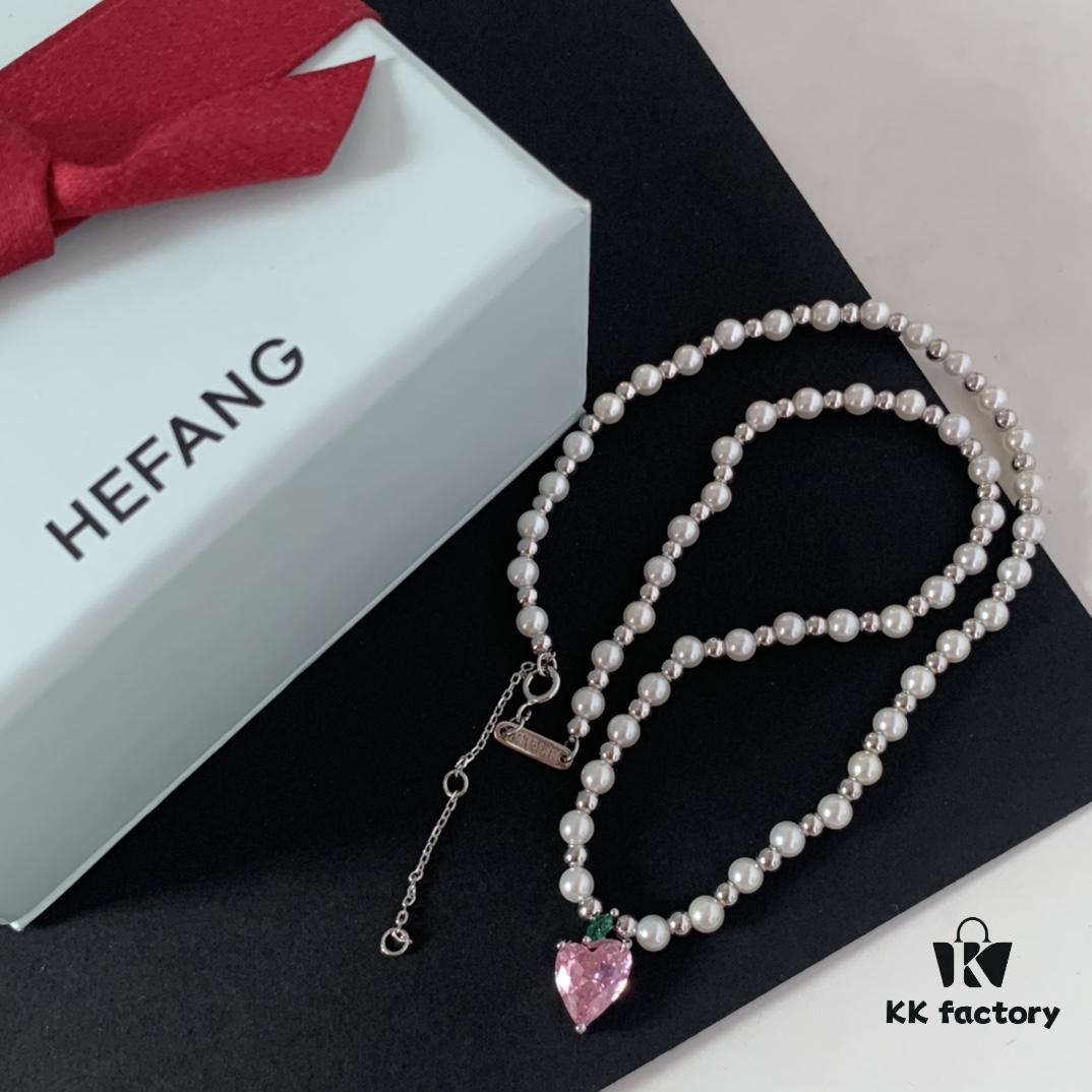 692fdd0a99f2d84055c8b3d1 HEFANG Jewelry Peach Juice Ice Short Necklace, 925 Sterling Silver Love Pendant Collar Chain, Xiaomi Beads Necklace, Same Style as Shen Mengchen