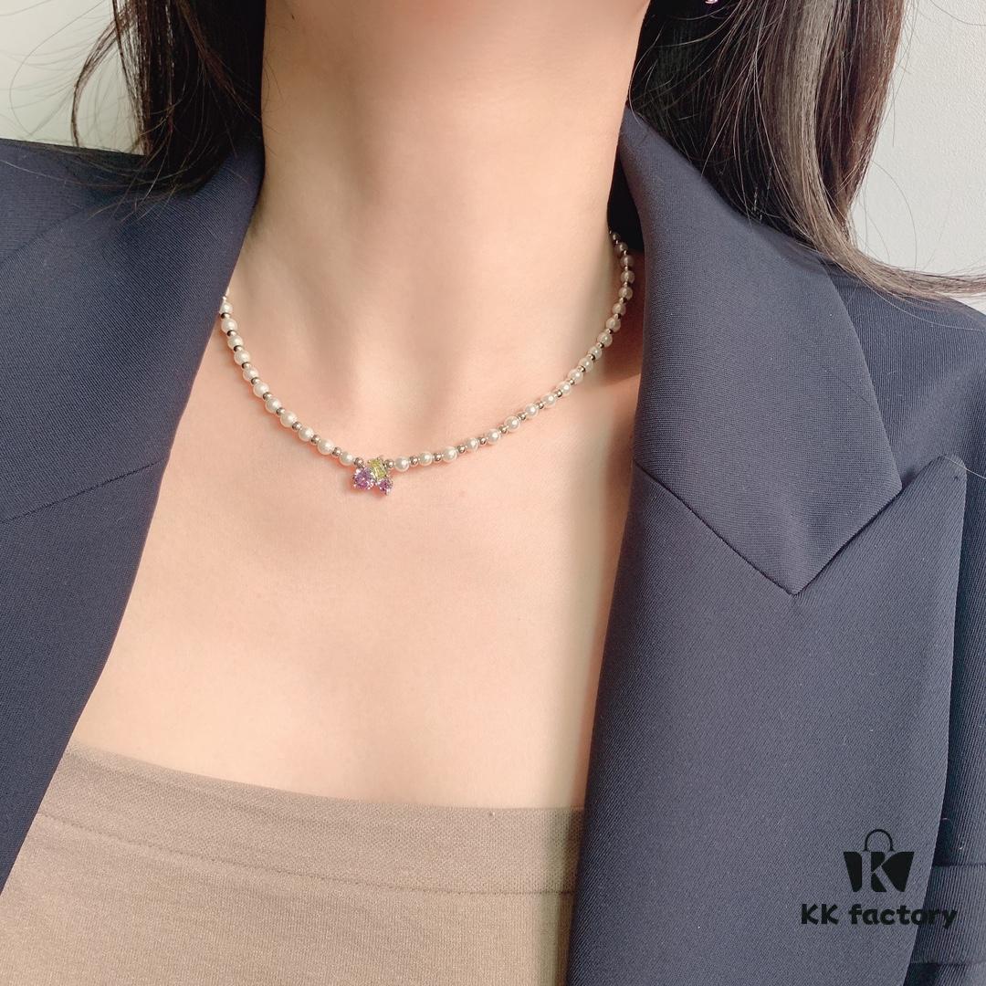 692fdd0a99f2d84055c8b3d2 HEFANG Jewelry Grape Juice Ice Short Necklace, 925 Sterling Silver Cute Heart Pendant Collar Chain, Xiaomi Bead Necklace, Same Style as Shen Mengchen
