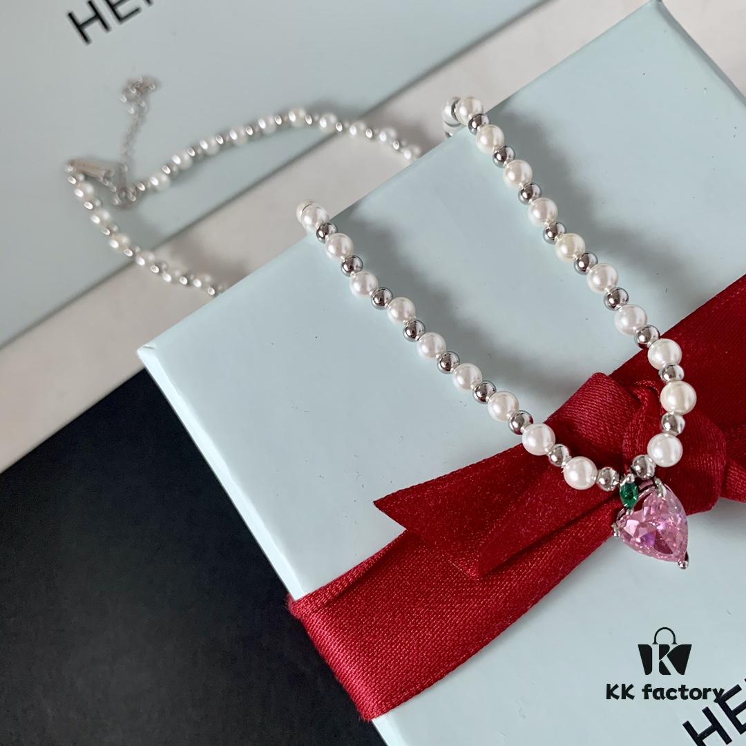 692fdd0c99f2d84055c8b3d5 HEFANG Jewelry Peach Juice Ice Short Necklace, 925 Sterling Silver Love Pendant Collar Chain, Xiaomi Beads Necklace, Same Style as Shen Mengchen