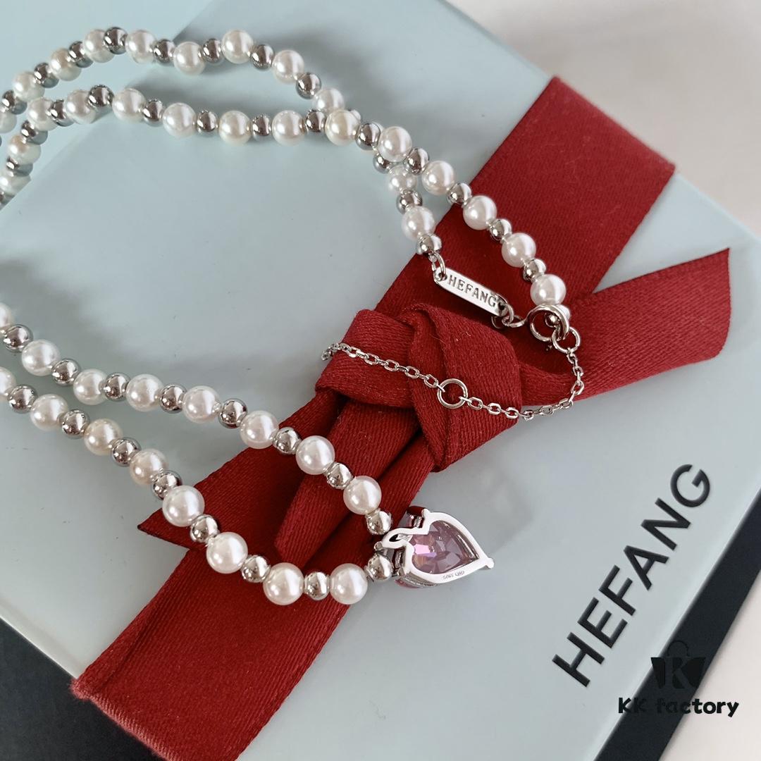 692fdd0d99f2d84055c8b3d6 HEFANG Jewelry Peach Juice Ice Short Necklace, 925 Sterling Silver Love Pendant Collar Chain, Xiaomi Beads Necklace, Same Style as Shen Mengchen