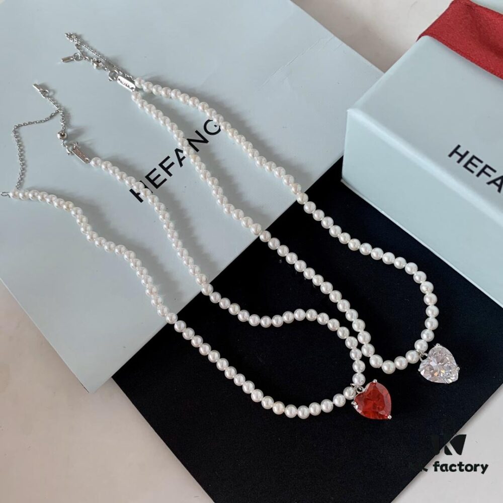 692fdd0d99f2d84055c8b3d7 HEFANG Jewelry Crystal Heart Necklace, 925 Sterling Silver Adjustable Pendant Chain, Shenyao Mengchen's Style Dainty Collar with Tiny Beads, Two Colors Available