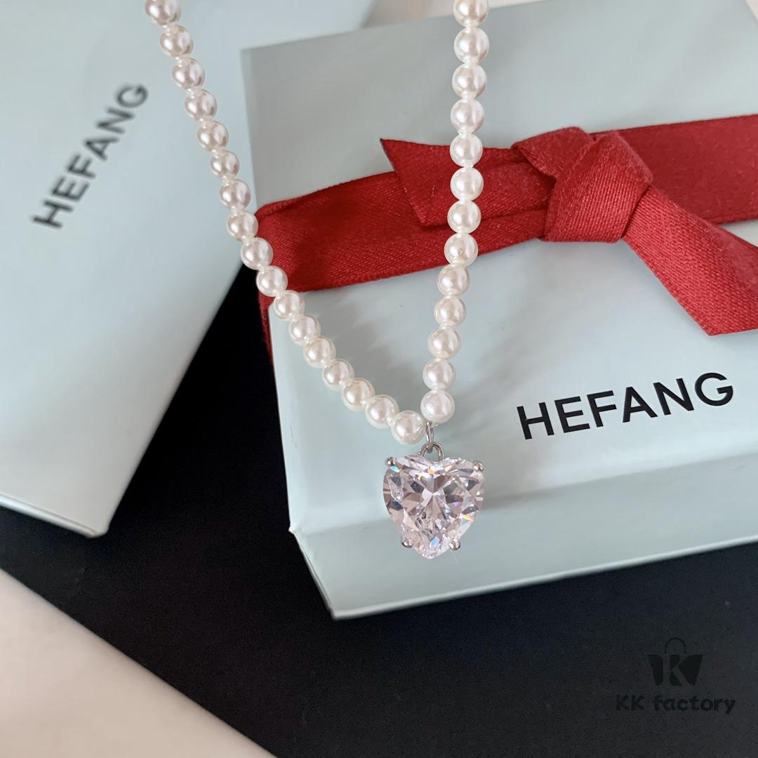 692fdd0d99f2d84055c8b3d8 HEFANG Jewelry Crystal Heart Necklace, 925 Sterling Silver Adjustable Pendant Chain, Shenyao Mengchen's Style Dainty Collar with Tiny Beads, Two Colors Available