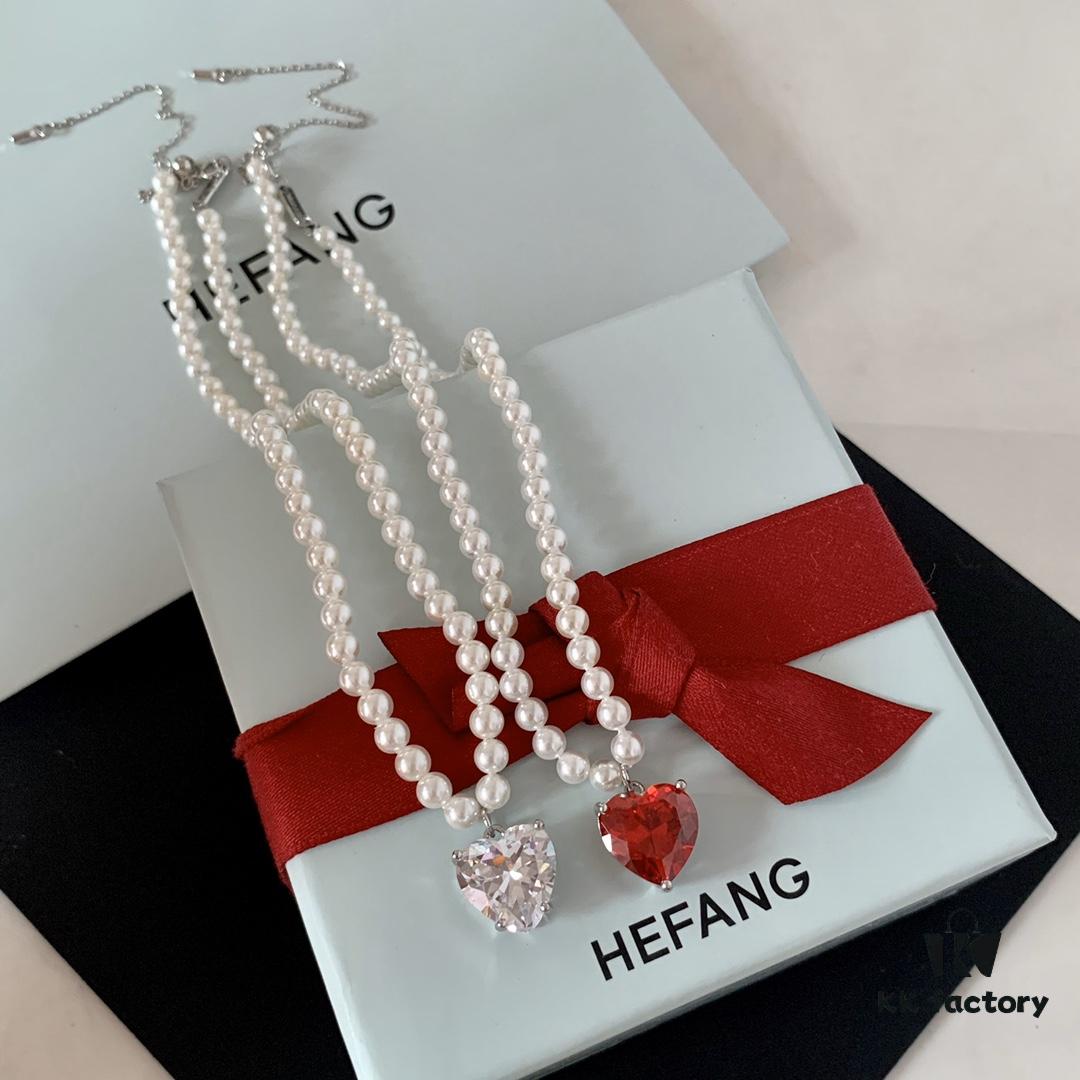 692fdd1099f2d84055c8b3dc HEFANG Jewelry Crystal Heart Necklace, 925 Sterling Silver Adjustable Pendant Chain, Shenyao Mengchen's Style Dainty Collar with Tiny Beads, Two Colors Available