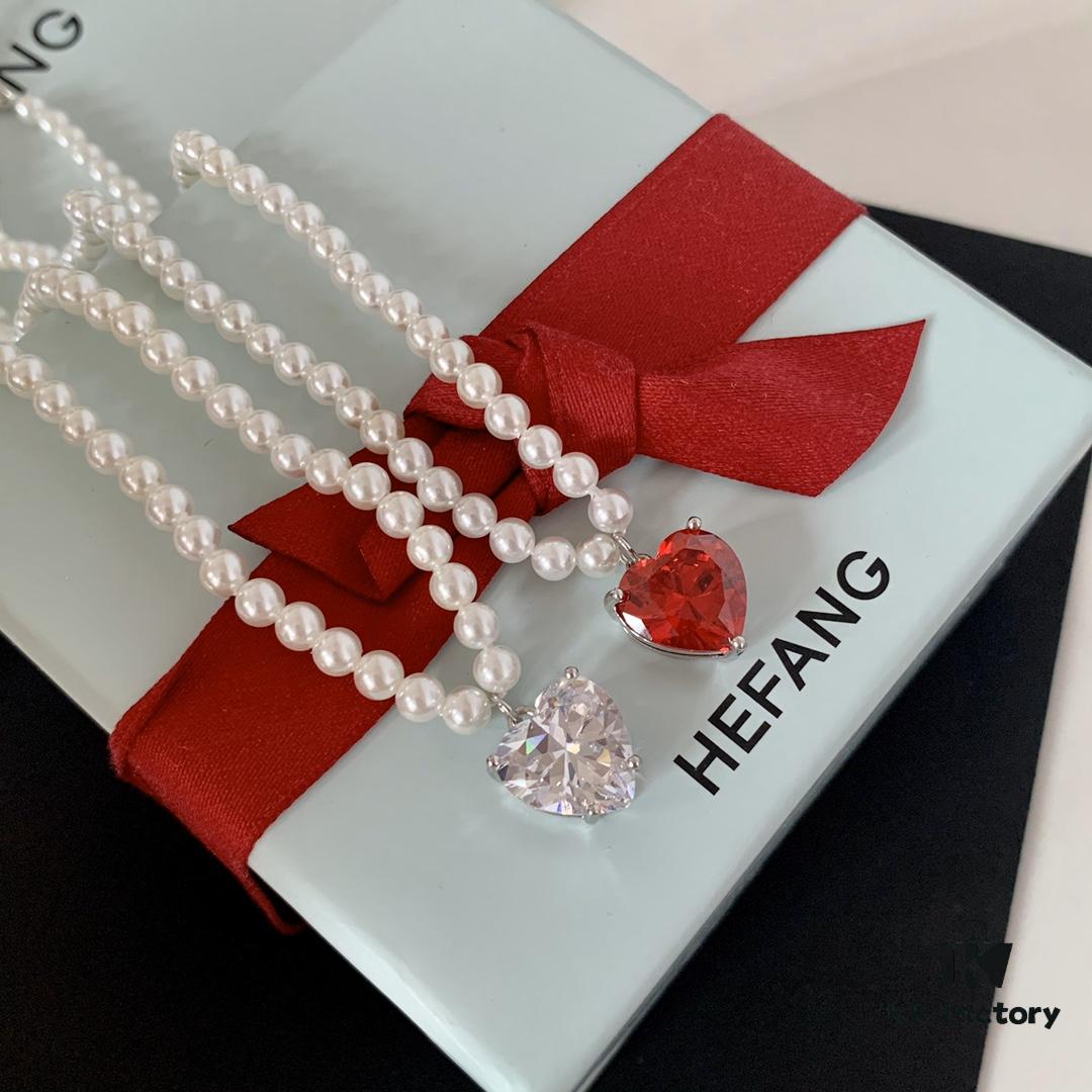 692fdd1199f2d84055c8b3dd HEFANG Jewelry Crystal Heart Necklace, 925 Sterling Silver Adjustable Pendant Chain, Shenyao Mengchen's Style Dainty Collar with Tiny Beads, Two Colors Available