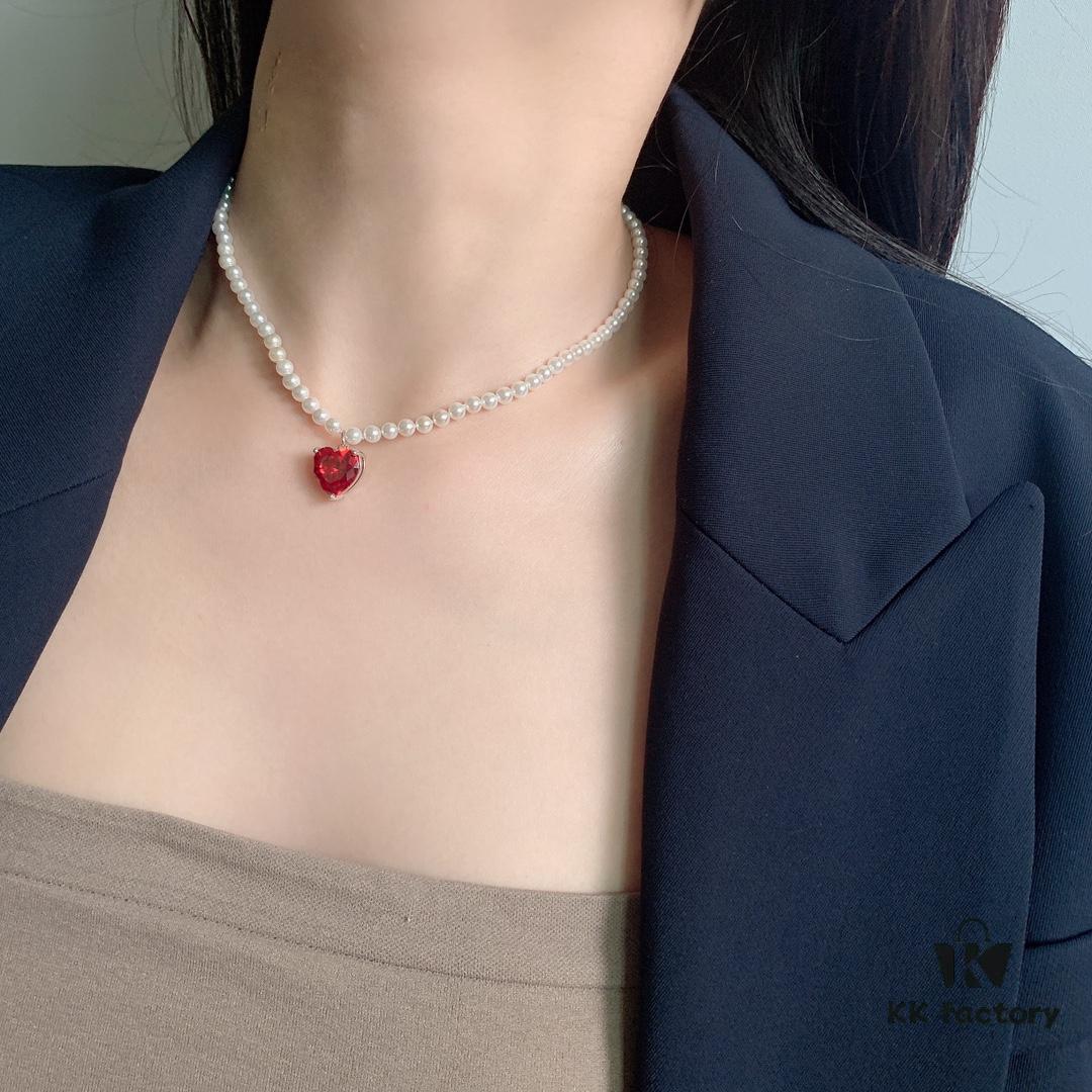 692fdd1299f2d84055c8b3de HEFANG Jewelry Crystal Heart Necklace, 925 Sterling Silver Adjustable Pendant Chain, Shenyao Mengchen's Style Dainty Collar with Tiny Beads, Two Colors Available
