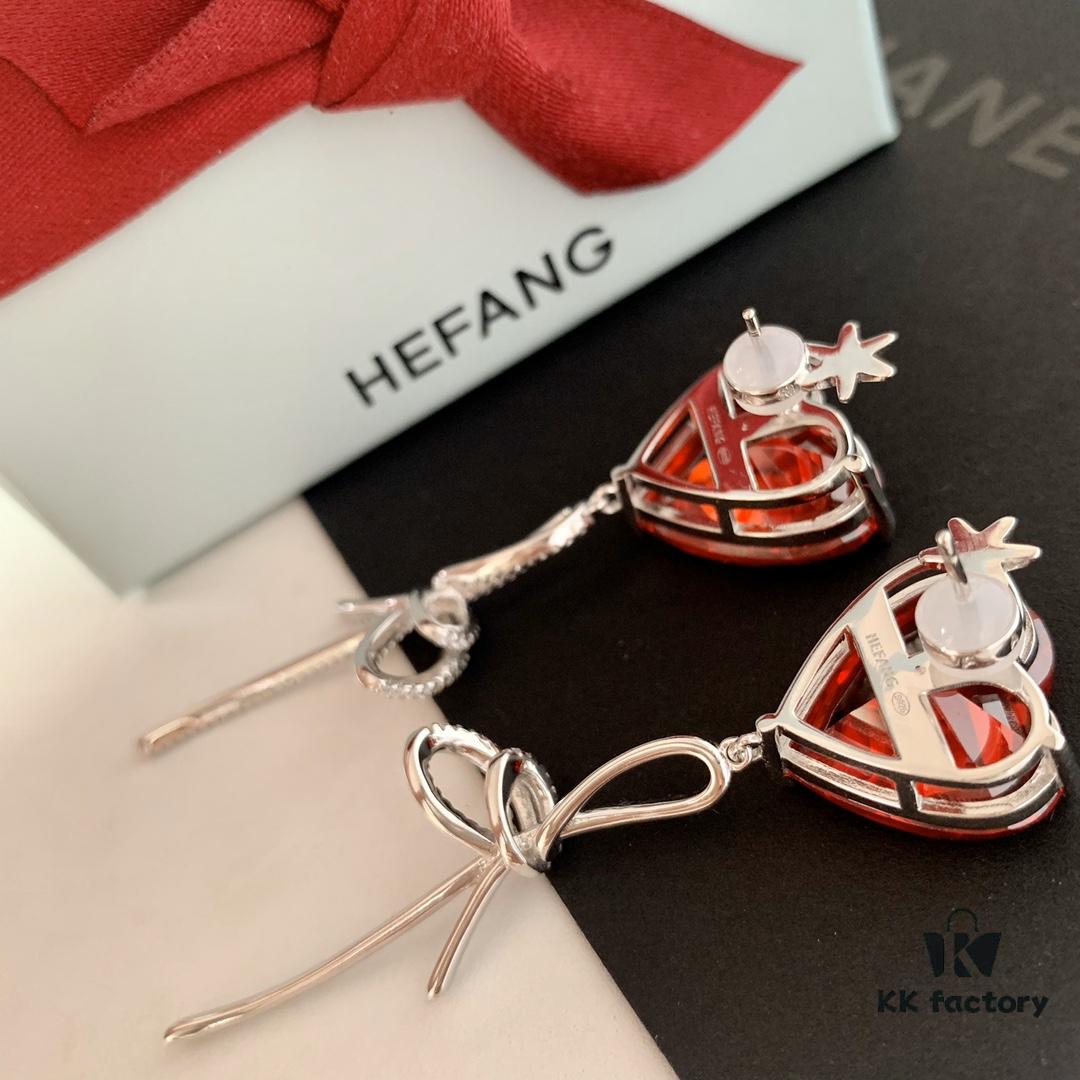 692fdd1999f2d84055c8b3e9 HEFANG Jewelry Red Heart Ribbon Earrings, High-Grade Silver with Logo
