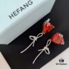 692fdd1999f2d84055c8b3ea HEFANG Jewelry Red Heart Ribbon Earrings, High-Grade Silver with Logo