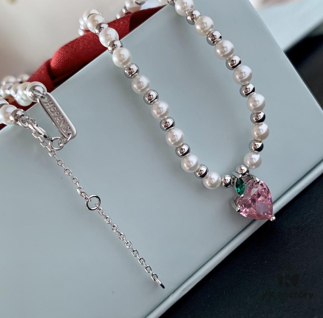 692fdd1a99f2d84055c8b3eb HEFANG Jewelry Peach Juice Ice Short Necklace, 925 Sterling Silver Love Pendant Collar Chain, Xiaomi Beads Necklace, Same Style as Shen Mengchen