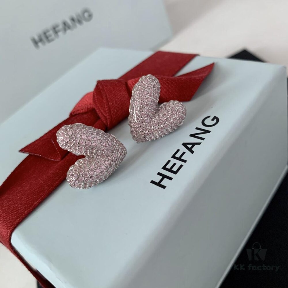 692fdd1b99f2d84055c8b3ef HEFANG Jewelry - Love Balloon Pink Heart Full Diamond Stud Earrings, High-Grade Sterling Silver with Logo