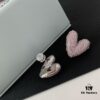 HEFANG Jewelry - Love Balloon Pink Heart Full Diamond Stud Earrings, High-Grade Sterling Silver with Logo