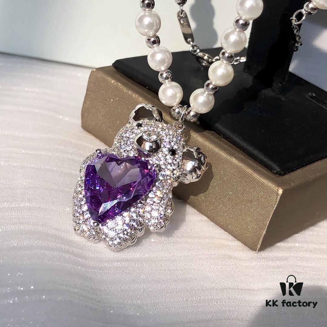 HEFANG Jewelry Gemstone Bear Necklace