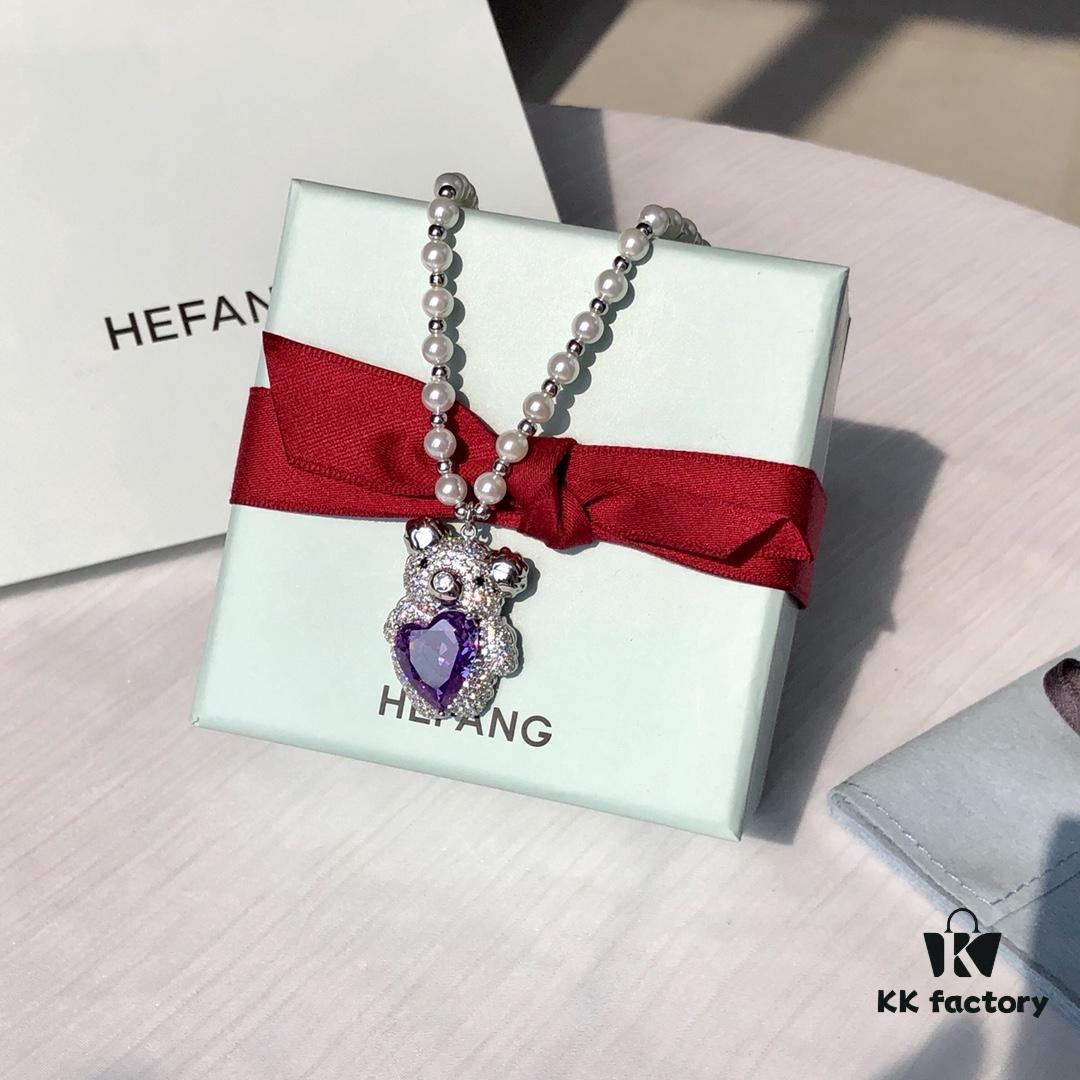 HEFANG Jewelry Gemstone Bear Necklace