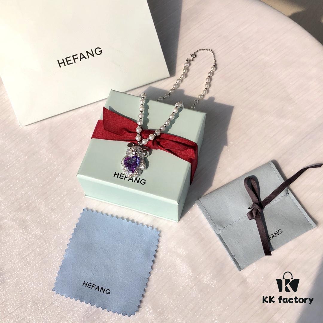 HEFANG Jewelry Gemstone Bear Necklace