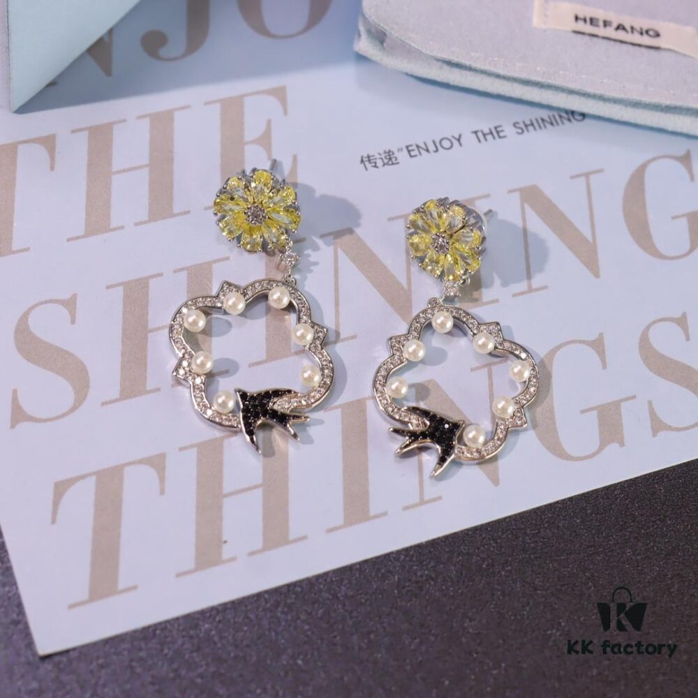 692fdec599f2d84055c8b695 Hexagon New Arrival Garden Series Flower Basket Swallow Earrings, Honey Iris Studs