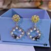 Hexagon New Arrival Garden Series Flower Basket Swallow Earrings, Honey Iris Studs