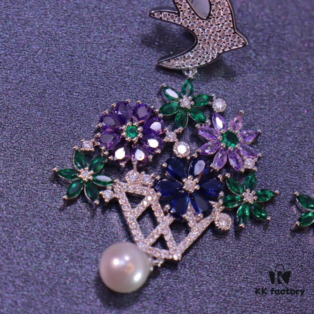 692fded399f2d84055c8b6a5 Hexagon New Arrival Garden Series Flower Basket Swallow Earrings, Honey Iris Studs
