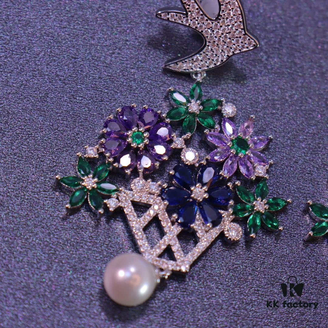 692fded399f2d84055c8b6a5 Hexagon New Arrival Garden Series Flower Basket Swallow Earrings, Honey Iris Studs