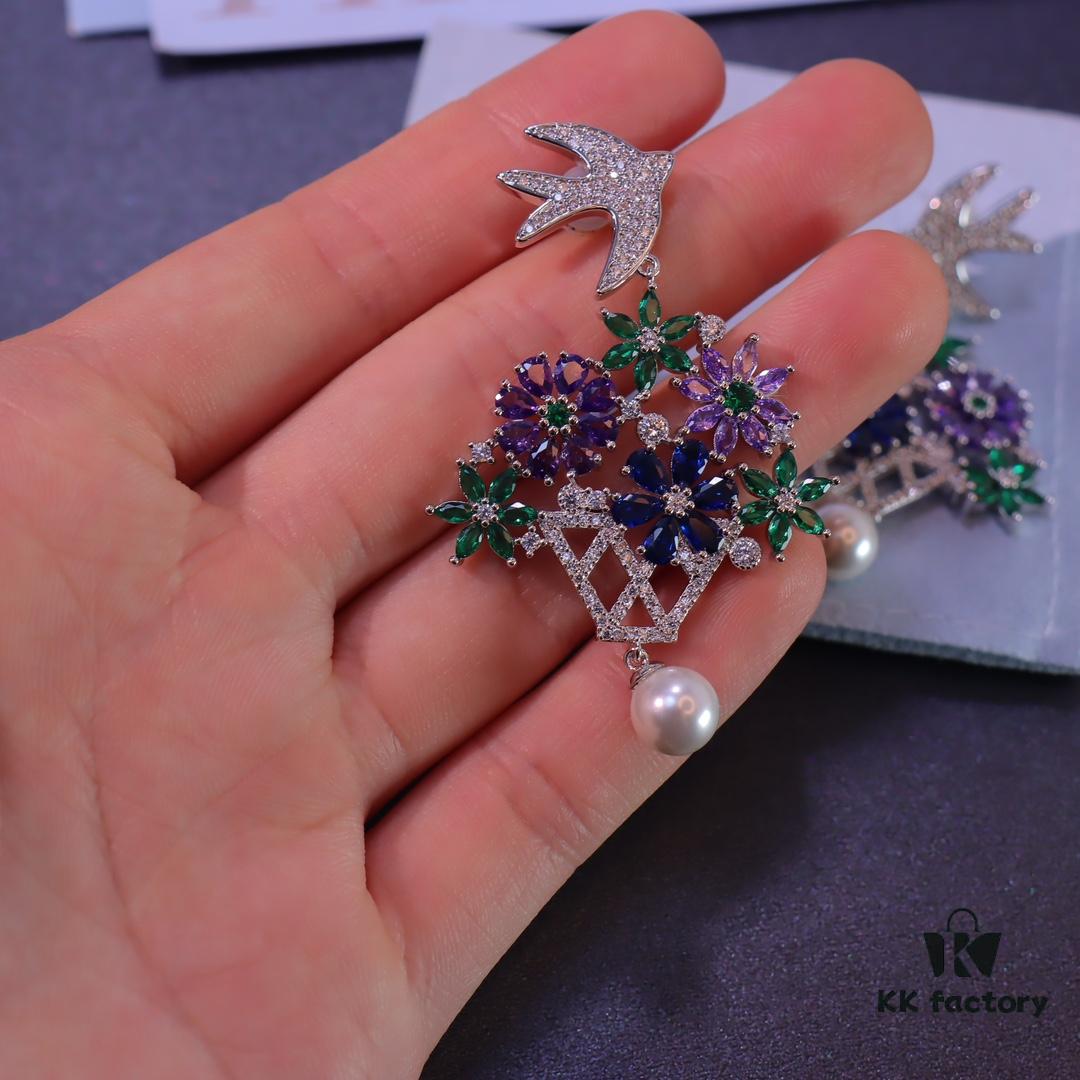 692fded899f2d84055c8b6a9 Hexagon New Arrival Garden Series Flower Basket Swallow Earrings, Honey Iris Studs