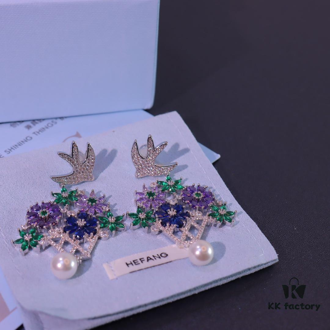 692fded899f2d84055c8b6aa Hexagon New Arrival Garden Series Flower Basket Swallow Earrings, Honey Iris Studs