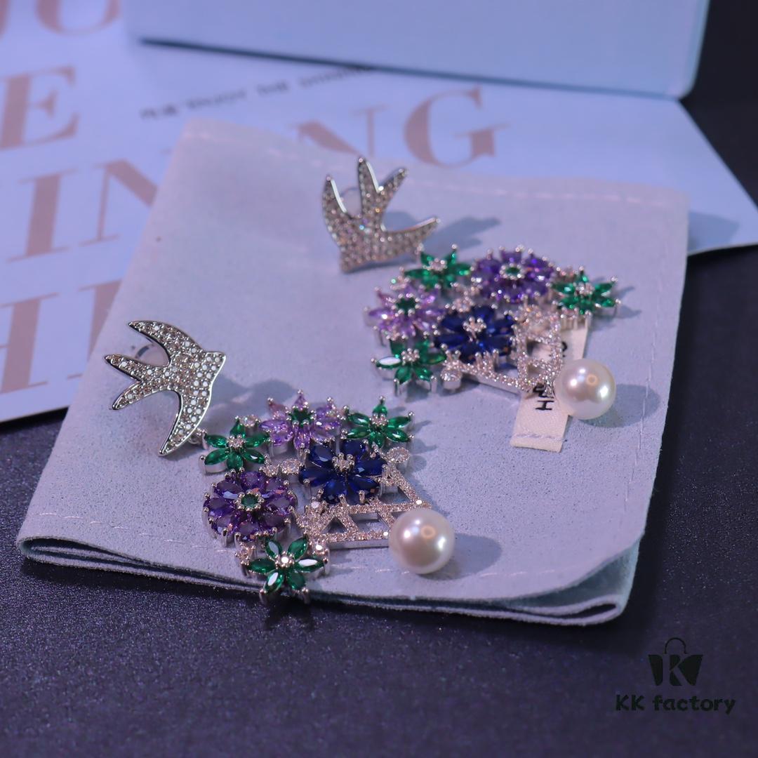 692fded899f2d84055c8b6ab Hexagon New Arrival Garden Series Flower Basket Swallow Earrings, Honey Iris Studs
