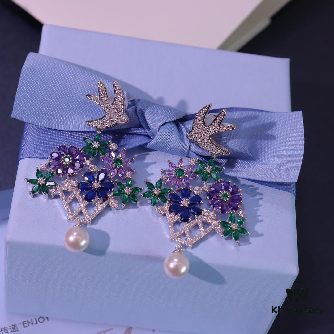 692fded999f2d84055c8b6ad Hexagon New Arrival Garden Series Flower Basket Swallow Earrings, Honey Iris Studs