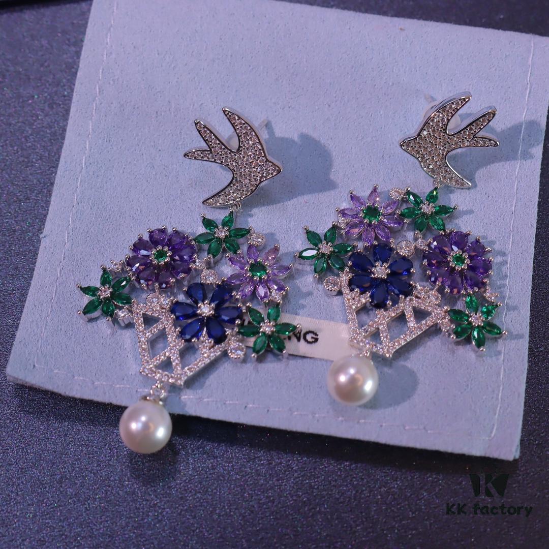 692fdedc99f2d84055c8b6ae Hexagon New Arrival Garden Series Flower Basket Swallow Earrings, Honey Iris Studs