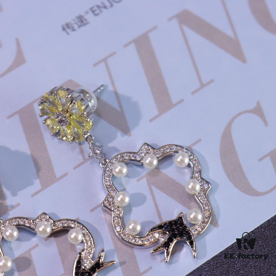 Hexagon New Arrival Garden Series Flower Basket Swallow Earrings, Honey Iris Studs