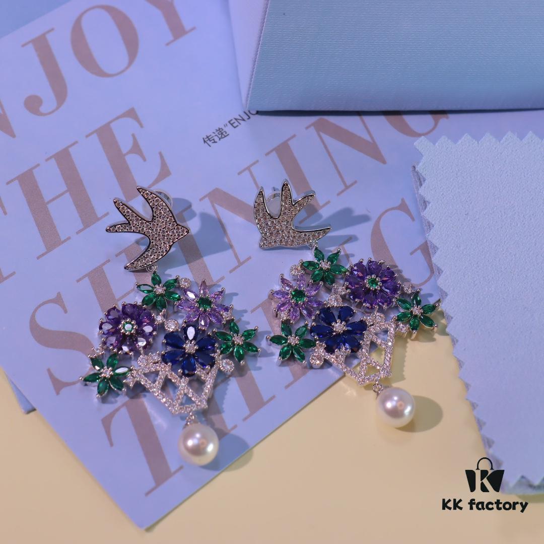 692fdee099f2d84055c8b6b2 Hexagon New Arrival Garden Series Flower Basket Swallow Earrings, Honey Iris Studs
